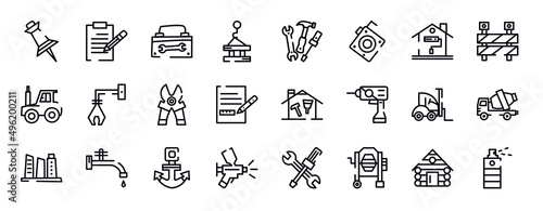 do it yourself thin line icons collection. do it yourself editable outline icons set. painting home, barrier construction limit tool, tractor side view, derrick with tong, mower scissor, measures