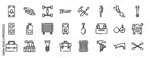 car repair thin line icons collection. car repair editable outline icons set. seatbelt, repair wrench, electric socket, gallon oil, garage wrench, boiler stock vector.
