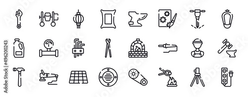 electrician tools thin line icons collection. electrician tools editable outline icons set. puncture, urinal, detergent, gas pipe, allen keys, pincers stock vector.