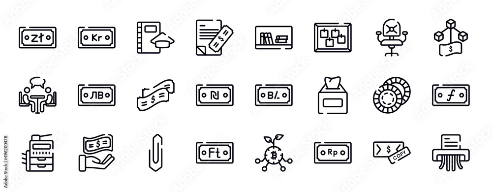 finance thin line icons collection. finance editable outline icons set. statement, flow diagram, seo and web, security payment, wrap, comments stock vector.