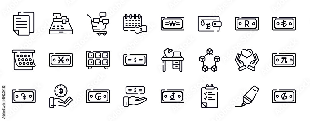 banking and finance thin line icons collection. banking and finance editable outline icons set. time mind, low performance, encrypted, creative mind, calculate, intuitive stock vector.