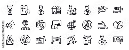 investing thin line icons collection. investing editable outline icons set. mortarboard  law book  favourites  distribute  return on investment  savings stock vector.