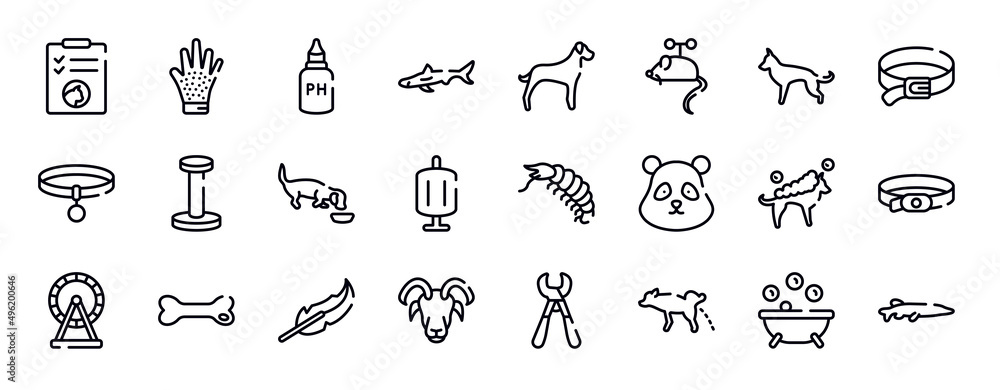 fauna thin line icons collection. fauna editable outline icons set. german shepherd, dog leads, collar, scratching platform, dog eating, sponge filter stock vector. fauna thin line icons collection. fauna editable outline icons set. german shepherd, dog leads, collar, scratching platform, dog eating, sponge filter stock vector.