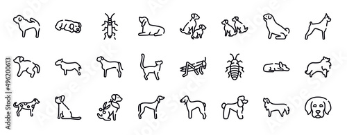 pet lovers thin line icons collection. pet lovers editable outline icons set. pug, boxer, scold the dog, bullterrier, bullmastiff, bengal cat stock vector.
