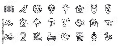 halloween thin line icons collection. halloween editable outline icons set. devil, zombie, black bird, birds home, hat for a jockey, jockey hat stock vector.