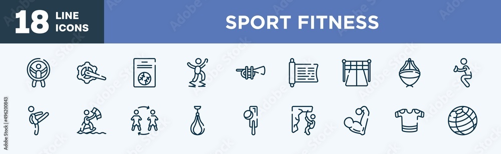 set of sport fitness icons in outline style. sport fitness thin line icons collection. zorbing, crank arm, baseball card, powerbocking, ets, sacred scriptures vector. set of sport fitness icons in outline style. sport fitness thin line icons collection. zorbing, crank arm, baseball card, powerbocking, ets, sacred scriptures vector.