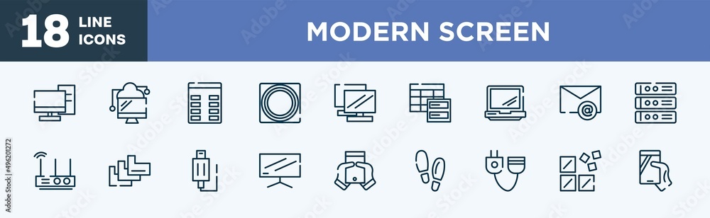 set of modern screen icons in outline style. modern screen thin line icons collection. server from client, data transference by internet, spreadsheet column, button touch, notebook double tool set of modern screen icons in outline style. modern screen thin line icons collection. server from client, data transference by internet, spreadsheet column, button touch, notebook double tool