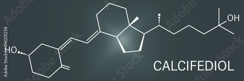 Calcifediol (calcidiol, 25-hydroxyvitamin D) molecule. Blood marker of vitamin D status. Skeletal formula.