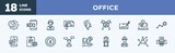 set of office icons in outline style. office thin line icons collection. time management, mobile payment, online support, authorization, start up, spreading vector.