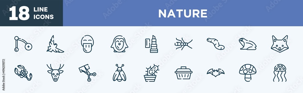 set of nature icons in outline style. nature thin line icons collection. branch, eagle, platypus, penguin, balm, earwig vector. set of nature icons in outline style. nature thin line icons collection. branch, eagle, platypus, penguin, balm, earwig vector.