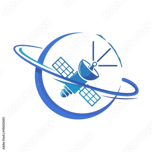 Vector icon illustration of a satellite around a planet