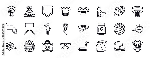 baseball thin line icons collection. baseball editable outline icons set. home run, basketball hoop, red flag, horizontal bars, hostess, yoga pose stock vector.