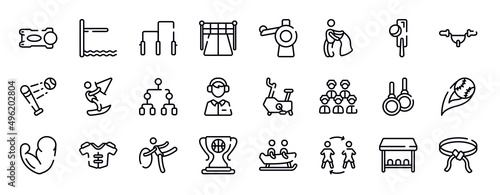martial arts thin line icons collection. martial arts editable outline icons set. crocket, handlebar, battered ball, kitesurf, playoff, sport commentor stock vector.