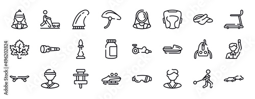 racing thin line icons collection. racing editable outline icons set. visor, cardio, m leaf, dive light, chesspiece, energy bar stock vector.