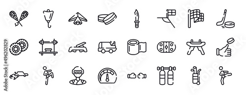 thai boxing thin line icons collection. thai boxing editable outline icons set. victory lap, puck, pit, bench press, fitness step, ice resurfacer stock vector.