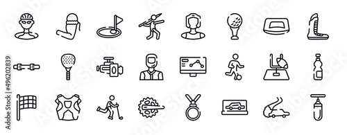 thai boxing thin line icons collection. thai boxing editable outline icons set. push up, boxing shoe, diving belt, padel, horsepower, drivers stock vector.