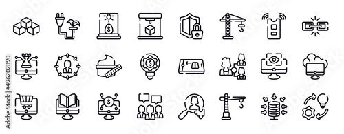 general thin line icons collection. general editable outline icons set. active sensor, chain, digital strategy, direct marketing, beauty care, fintech innovation stock vector.