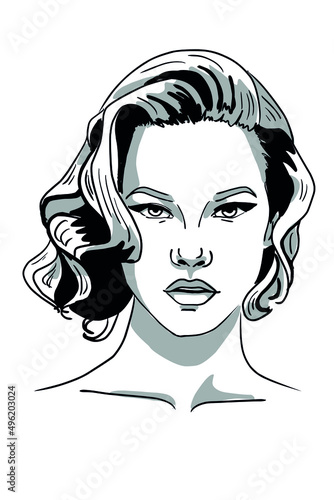 fashion sketch portrait black white young beautiful woman fashion face