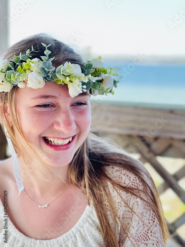 portrait of a girl with a bouquet of flowers