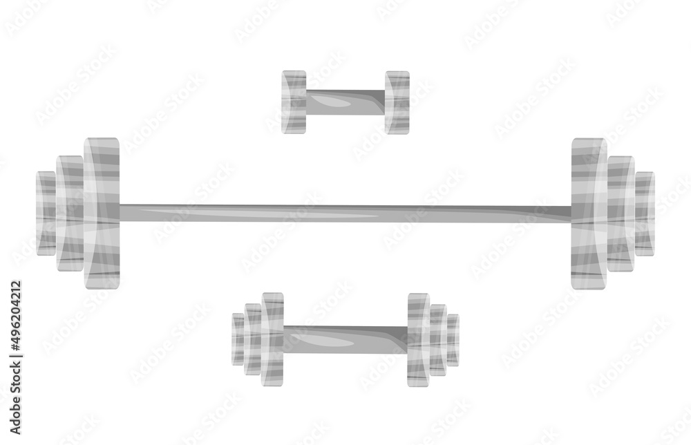Gray vector barbell, dumbbells for sports and weight gain. Illustration on a white isolated background. For use in the design of banners, postcards, business cards, posters, patterns. Gray vector barbell, dumbbells for sports and weight gain. Illustration on a white isolated background. For use in the design of banners, postcards, business cards, posters, patterns.