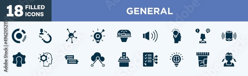 set of general icons in filled style. general editable glyph icons collection. market share, user attraction, organism, marketing strategy, solarium vector.