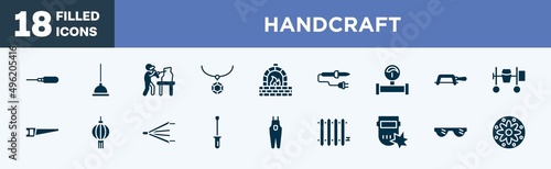 set of handcraft icons in filled style. handcraft editable glyph icons collection. autoloader, plunger, sculptor, rhinestone, kiln vector.