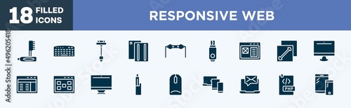 set of responsive web icons in filled style. responsive web editable glyph icons collection. teeth cleaning, keyboad, usb charger, case, resistance vector.