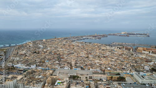December 30, 2021: Capital of Libya, Tripoli seafront skyline view.