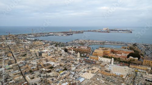 December 30, 2021: Capital of Libya, Tripoli seafront skyline view.