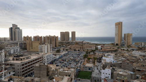 December 30, 2021: Capital of Libya, Tripoli seafront skyline view. photo