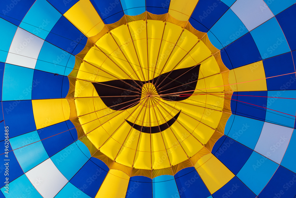 Image of the cool emoji from the inside a hot air balloon. Stock Photo |  Adobe Stock