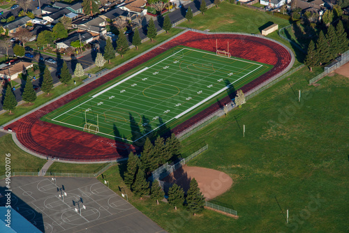 Aerial view of sports field.