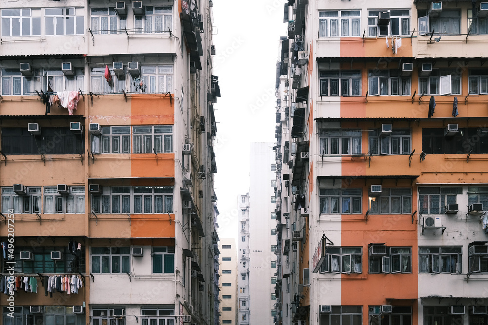 Old Apartment in Hong Kong. dense residential building, urban area, Tokwawan