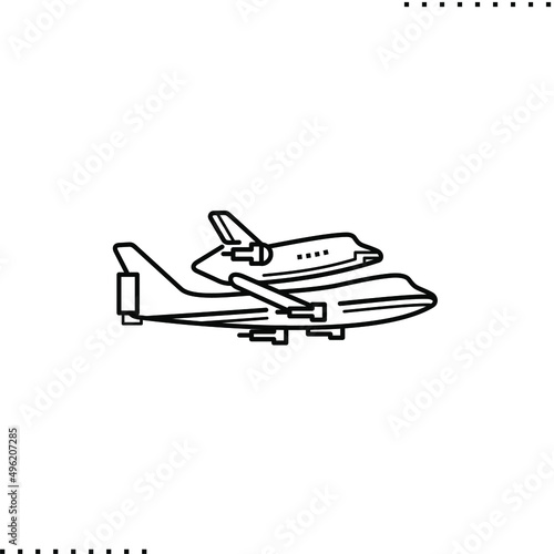 The final flight of space shuttle, escort vector isolated icon in outline