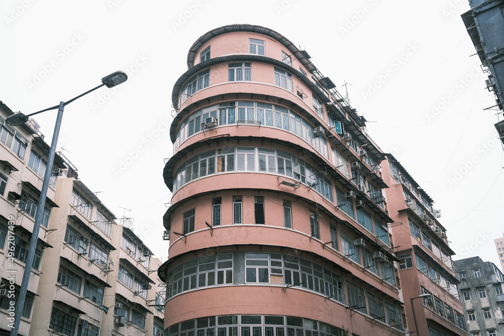 Old Apartment in Hong Kong. dense residential building, urban area, Tokwawan