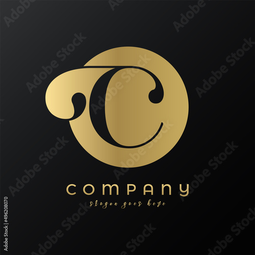 Abstract circle gold premium luxury letter C logo design