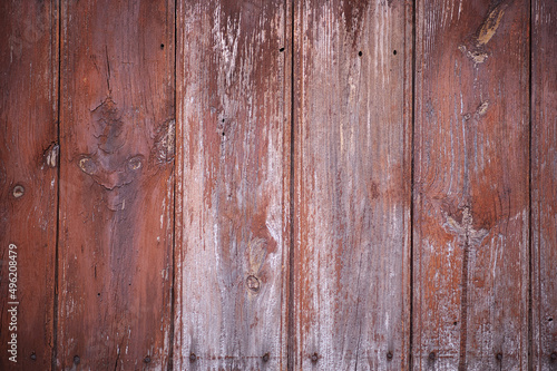 Background from painted wooden boards. Old tree. old paint. Nails. 