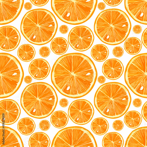 Watercolor vector illustration of seamless pattern with oranges