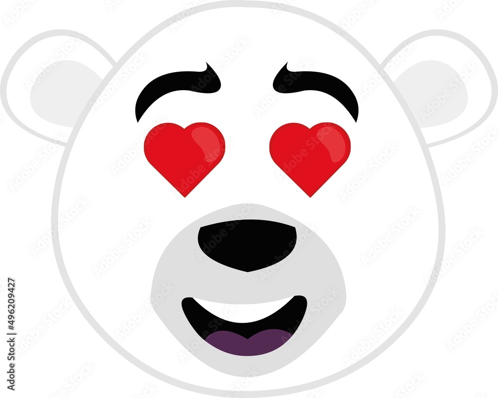 Vector illustration of a cartoon polar bear face with a happy expression and heart-shaped eyes Vector illustration of a cartoon polar bear face with a happy expression and heart-shaped eyes
