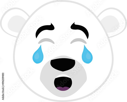 Vector illustration of the face of a cartoon polar bear with a sad expression, crying and with tears falling from his eyes