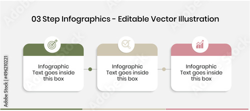 3 Steps Infographics Design Template - Graph, Pie chart, workflow layout, squire diagram, brochure, report, presentation, web design. Editable Vector illustration