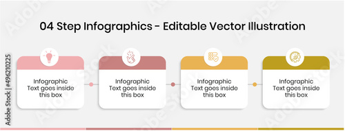 4 Steps Infographics Design Template - Graph, Pie chart, workflow layout, squire diagram, brochure, report, presentation, web design. Editable Vector illustration