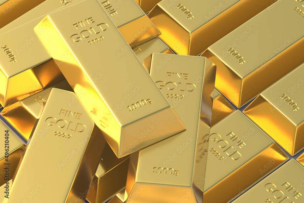 Stack of gold bars. Gold reserve. Value in the financial market. International price. 3d render Stack of gold bars. Gold reserve. Value in the financial market. International price. 3d render