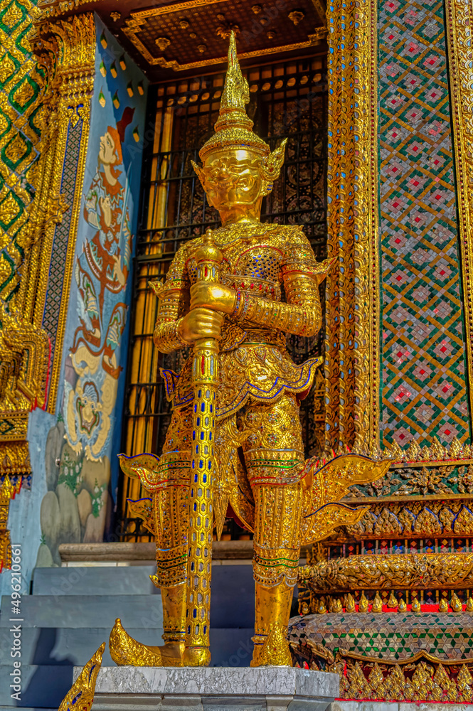 Traditional statue as symbol in Thai religion located in temple in Thailand.