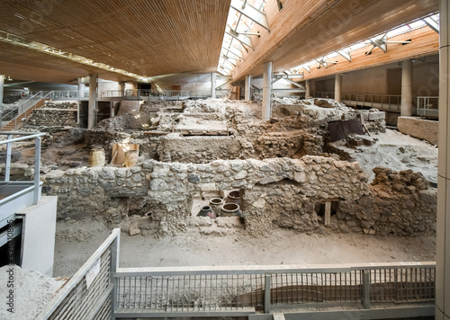 Interior view of the Akrotiri Archaeological Site Museum excavation near Fira on the Greek island of Santorini, Greece photo