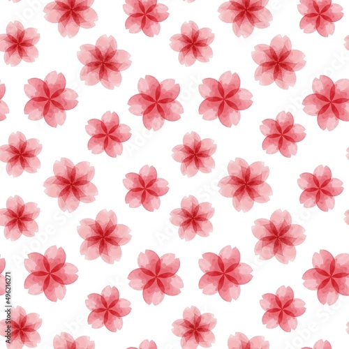 綺麗な水彩の桜のシームレスパターン、背景/ Beautiful Watercolor Cherry Blossom Seamles Pattern,　Background © Mikitty