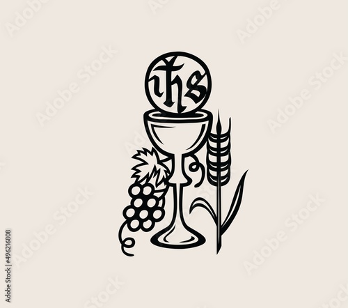 IHS and Cup, Bread and Wine Symbol, art vector design