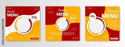 Social media food template, restaurant social media post template, with red, orange and white color combination