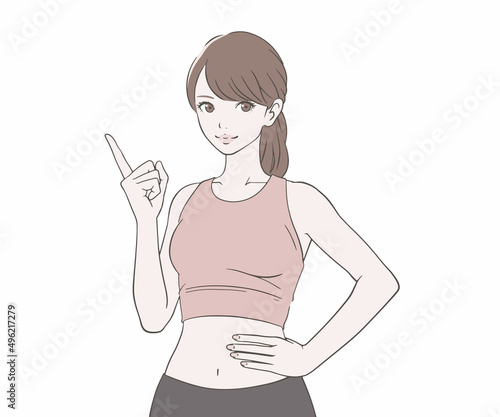 人差し指を立てるスポーツインストラクターの女性
