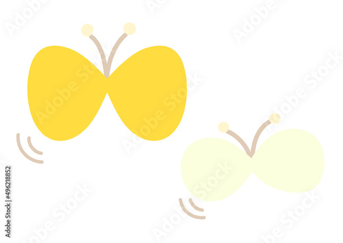 チョウチョウのかわいいシンプルなイラスト。春の虫。アウトラインなし。